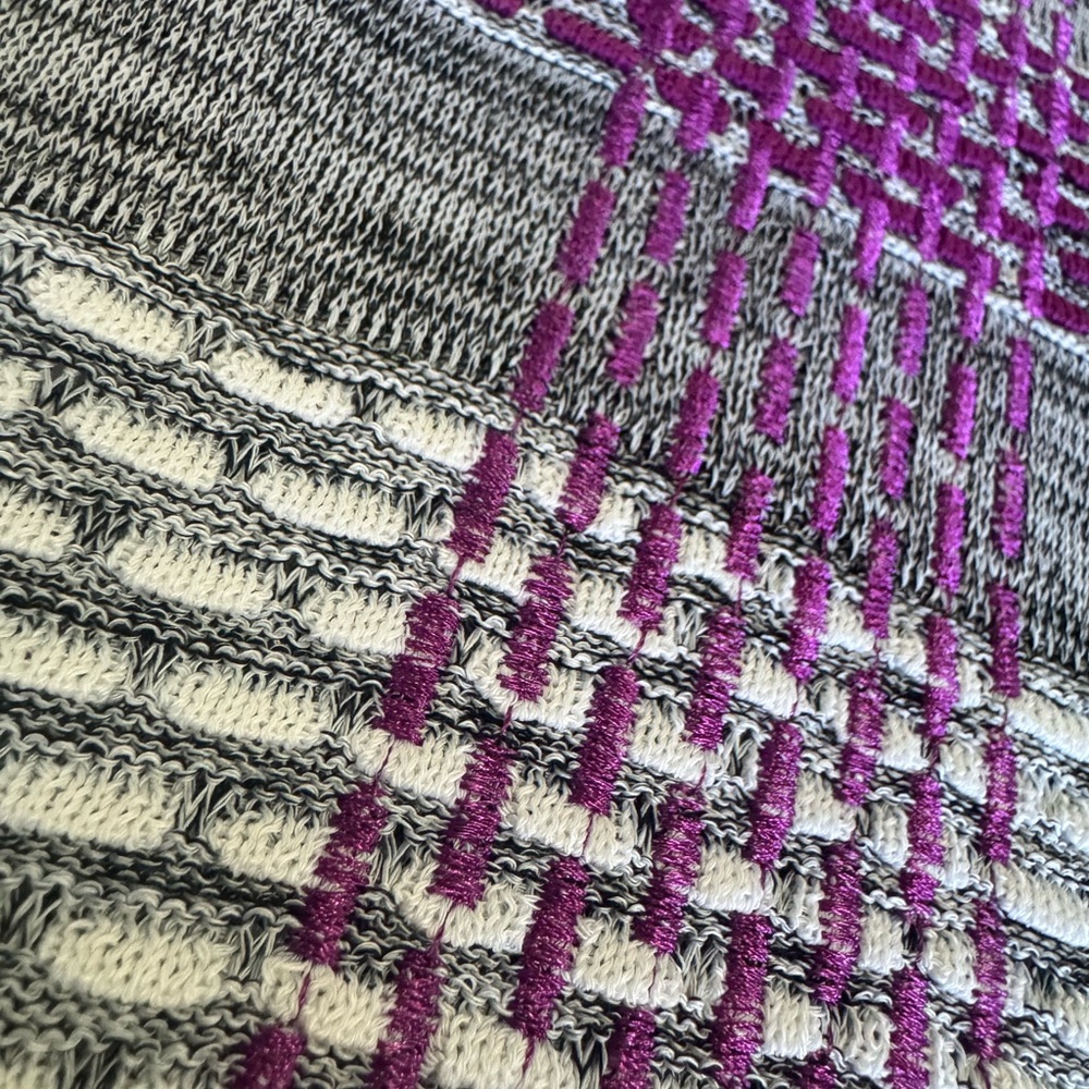 Ming Wang Women's Gray Cardigan with Purple and White Accents - Picture 6 of 10